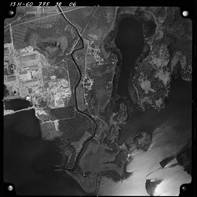 Flygfoto över Boänge med omnejd från 1960