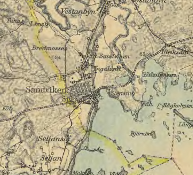 Generalstabskarta från 1900 - Del av Sandviken/Boänge